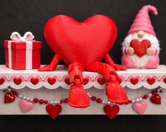 3D Printed Heart Figurine with Legs | Cute Valentine Desk Decor | Heart Shelf Sitter | Gift for Valentine’s Day
