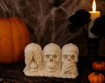 Zie geen kwaad, hoor geen kwaad, spreek geen kwaad Skull Trio – Gotisch bureau en plankdecor – Halloween of het hele jaar door griezelig cadeau