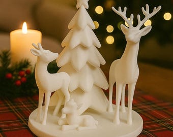 3D Printed Deer Family & Tree – Modern Christmas Decor