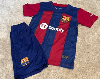 FC Barcelona Youth Jersey Set with Shorts - Kids Soccer Uniform, Boys & Girls Sports Kit, Football Teamwear, Children's Activewear