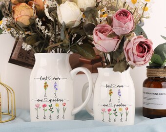 Vase personnalisé première maman maintenant grand-mère, vase de fleurs de jardin de grand-mère personnalisé, vase en céramique, vase nounou, vase pour la fête des mères, cadeau nounou, cadeau pour maman