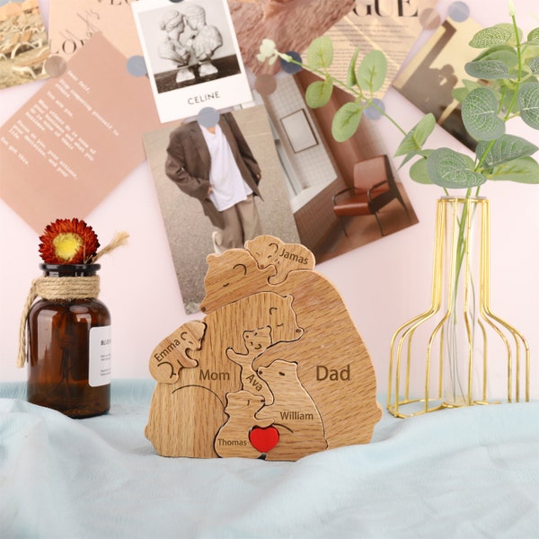 Casse-tête personnalisé en bois avec des animaux, des ours en famille, en bois personnalisé, un cadeau pour la famille avec des ours en bois, des cadeaux de Noël, des décorations de Noël