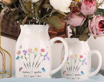 Custom Grandmas Garden Flower Vase, Mamas Graden Birth Flower Vase For Grandma, Grandma Flower Vase Plant Pot, Nana Gifts, Mothers Day Gift