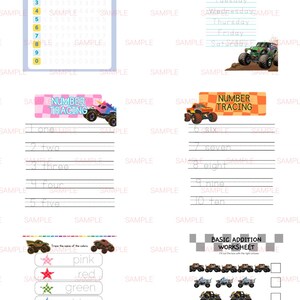 Monster Truck Learning Worksheets | Preschool, Kindergarten ABCs, Counting (PDF Download) image 3