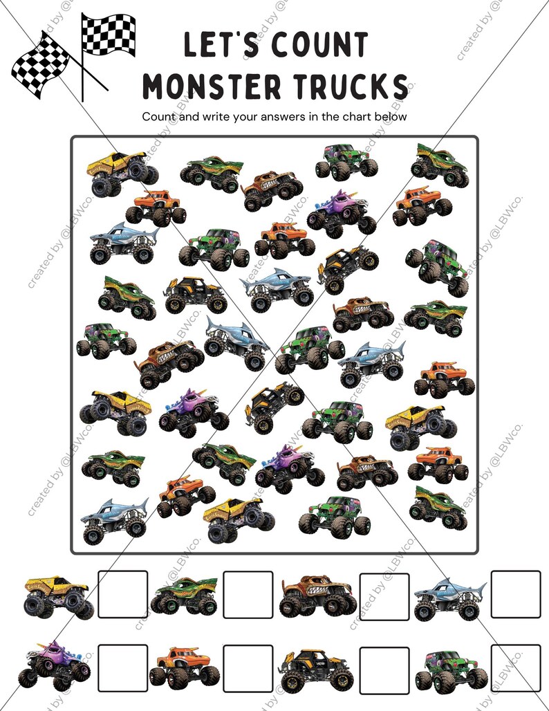 Monster Truck Learning Worksheets | Preschool, Kindergarten ABCs, Counting (PDF Download) image 13