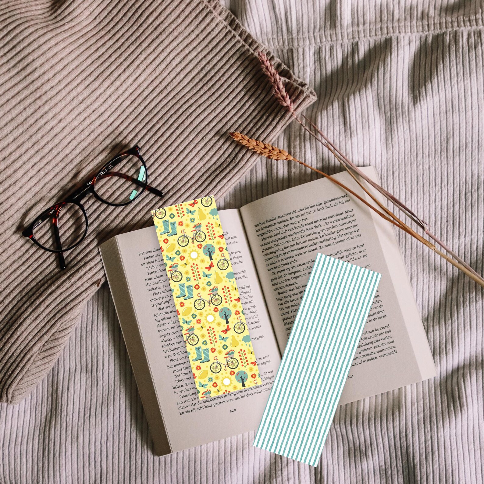 Spring Floral Laminated Bookmark Set: Teal Stripes, Book Lover Gift - Etsy