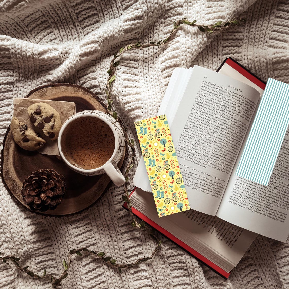 Spring Floral Laminated Bookmark Set: Teal Stripes, Book Lover Gift - Etsy
