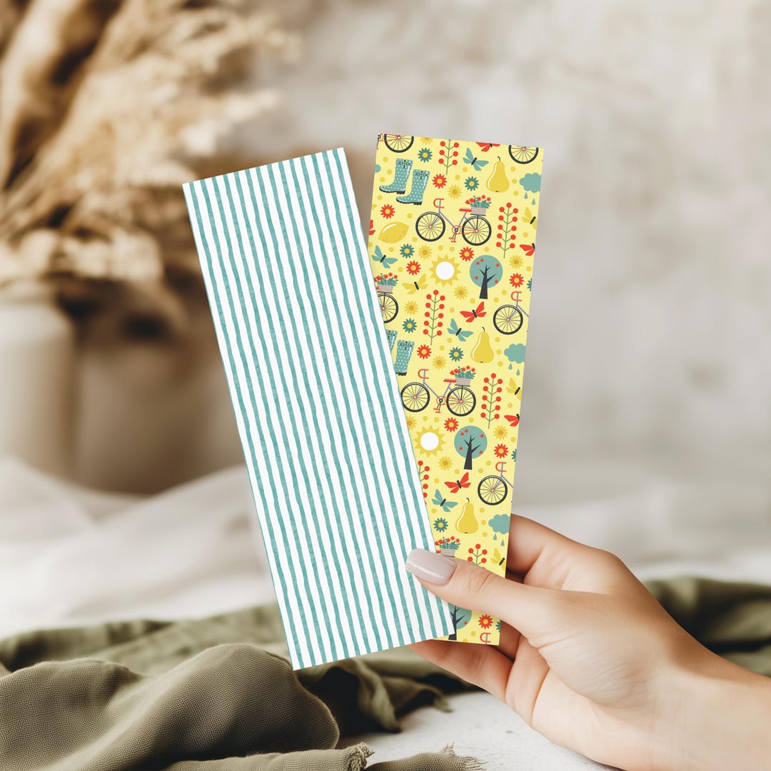Spring Floral Laminated Bookmark Set: Teal Stripes, Book Lover Gift - Etsy