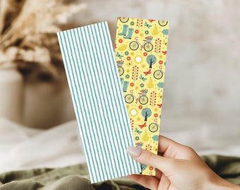 Spring Floral Laminated Bookmark Set: Teal Stripes, Book Lover Gift