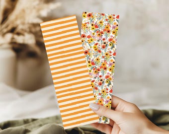 Orange Floral Laminated Bookmark Set: Book Lover Gift