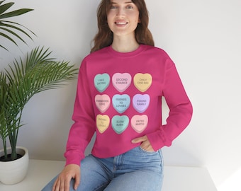 Relatie Candy Hearts-sweater met ronde hals | Hartontwerp voor gesprek