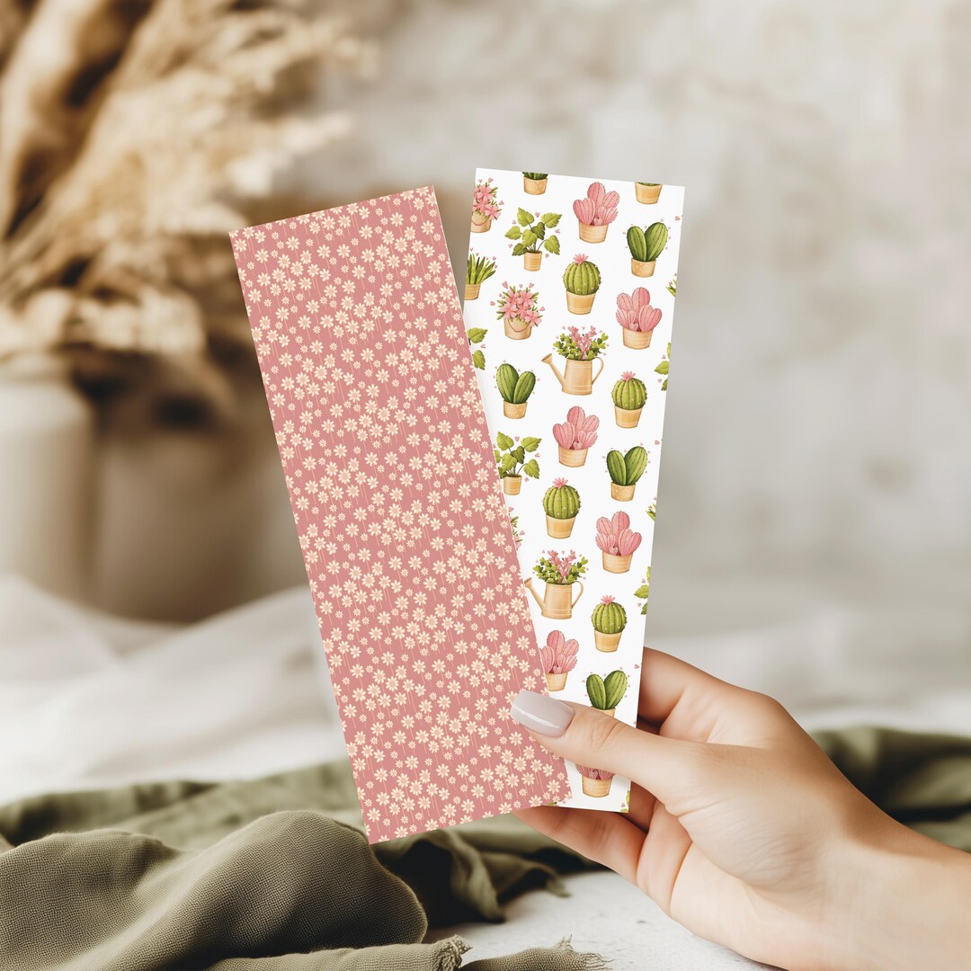 Pink Color Bookmark Pink Floral Laminated Bookmark Set: Cactus & Flower Designs - Etsy