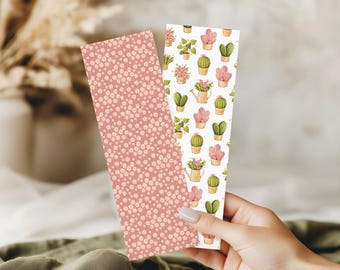 Pink Floral Laminated Bookmark Set: Cactus & Flower Designs