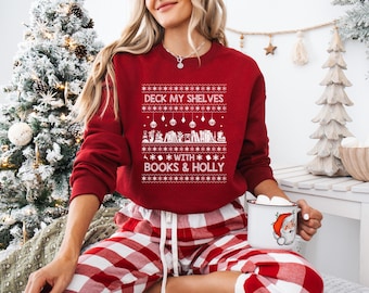Kerstboektrui, schoolse lelijke trui, schoolse cadeau, boekentrui, uniseks Heavy Blend™-sweater met ronde hals