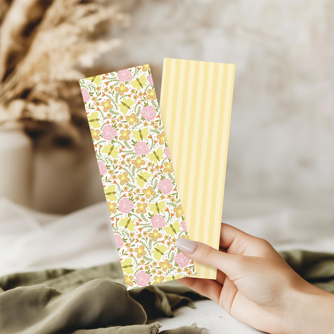 Floral Laminated Bookmark Set: Spring Yellow Stripes - Etsy