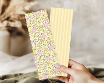 Floral Laminated Bookmark Set: Spring Yellow Stripes