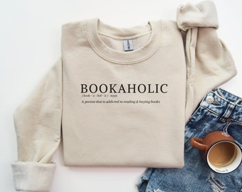 Bookaholic-sweater met ronde hals en definitie: cadeau voor boekenliefhebber