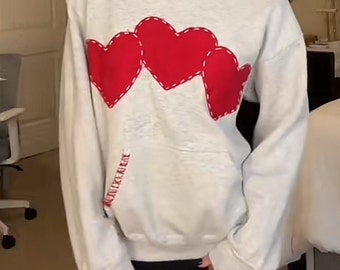 Embroidered Heart Patchwork Hoodie Custom Initals