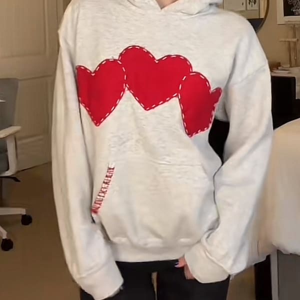 Embroidered Heart Patchwork Hoodie Custom Initals