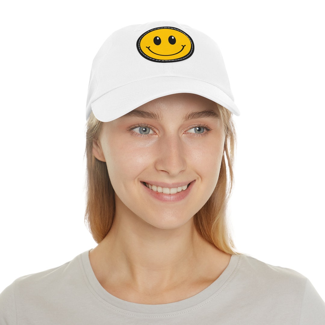Happy Face Hat Leather Patch Happy Face Hat Smiley Face Hat Etsy