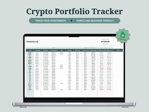 Crypto Tracker Portfolio Investing Trading Spreadsheet Google Sheets Trading Journal Beginner Friendly Simple Spreadsheet
