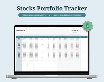 Stock Index Fund ETF Tracker Portfolio, Investing Trading Spreadsheet, Google Sheets Trading Journal Beginner Friendly Simple Spreadsheet