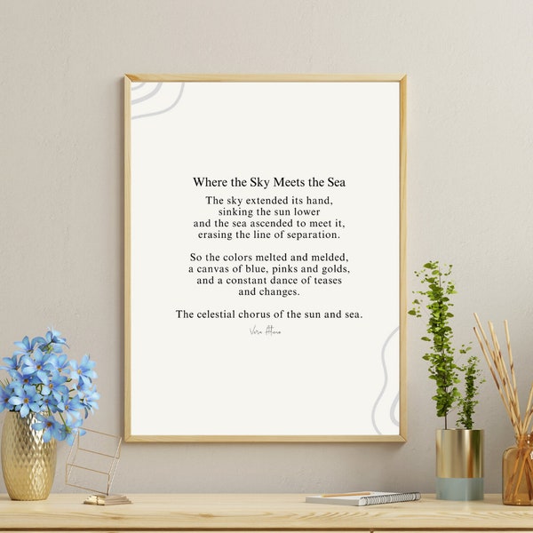 Original Poem, Where the Sky Meets the Sea, Nature Inspired, Poem Wall Art, Literature Print, Beige Digital Prints, Printable Bedroom Art