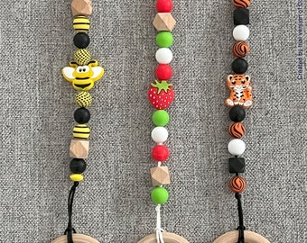 Pacifier holder, bee, tiger, strawberry, baby gift