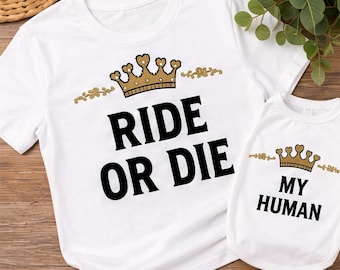 Matchande hundägare-tröjor | Ride or Die Pet Human-set | Strassdetaljer | 2 tröjor
