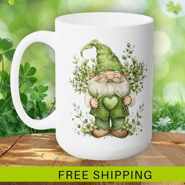 St Patricks Day Mug, Gnome mug, Green gift Mug, Irish Coffee Mug, Saint Patrick's Day Gift, Gnome Lover, 11oz Mug, 15oz Mug,Green coffee mug