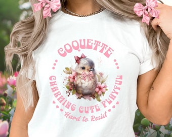 Coquette Trendy Aesthetics, Coquette Clothing, Cute Coquette, Trendy Coquette Shirt, Bird Watcher Gift, Pink Bow Shirt, Girly Gifts