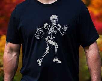 funny skeleton football shirt, skeleton shirt, football lover tee, halloween skeletons tshirt, gift spookyseason football player fan tshirt