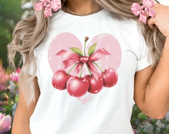 Coquette Cherry Shirt, Coquette Trendy Aesthetics, Coquette Clothing, Cute Coquette, Trendy Coquette Shirt, Pink Bow Shirt, Girly Gifts