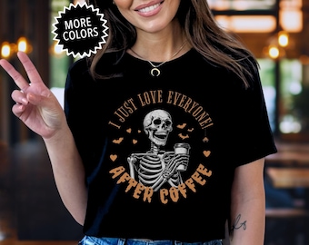 Skeleton Coffee Shirt, Coffee Lover Gift, Vintage Halloween Tshirt, Funny Skeleton T-shirt, Trendy Coffee Shirt, Spookyseason, cute gift t