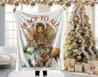 velveteen blanket, christmas angel blanket, cozy fleece, soft fleece blankete, baby blankete, angel giftful, woodland aimal deer bear throw