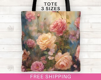 Pink floral tote bag,gifts for gardeners,gift for mom, grandma gift, cruise tote, floral tote bag shoulder bag, totebag, coquette tote bag
