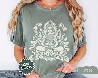 Lakshmi Shirt, Diwali Gift, Spiritual Hindu Gift, Hindu Deity Gift, Feminine Divinity Tee, Boho Style Shirt, Yoga Lover Gift, Meditative