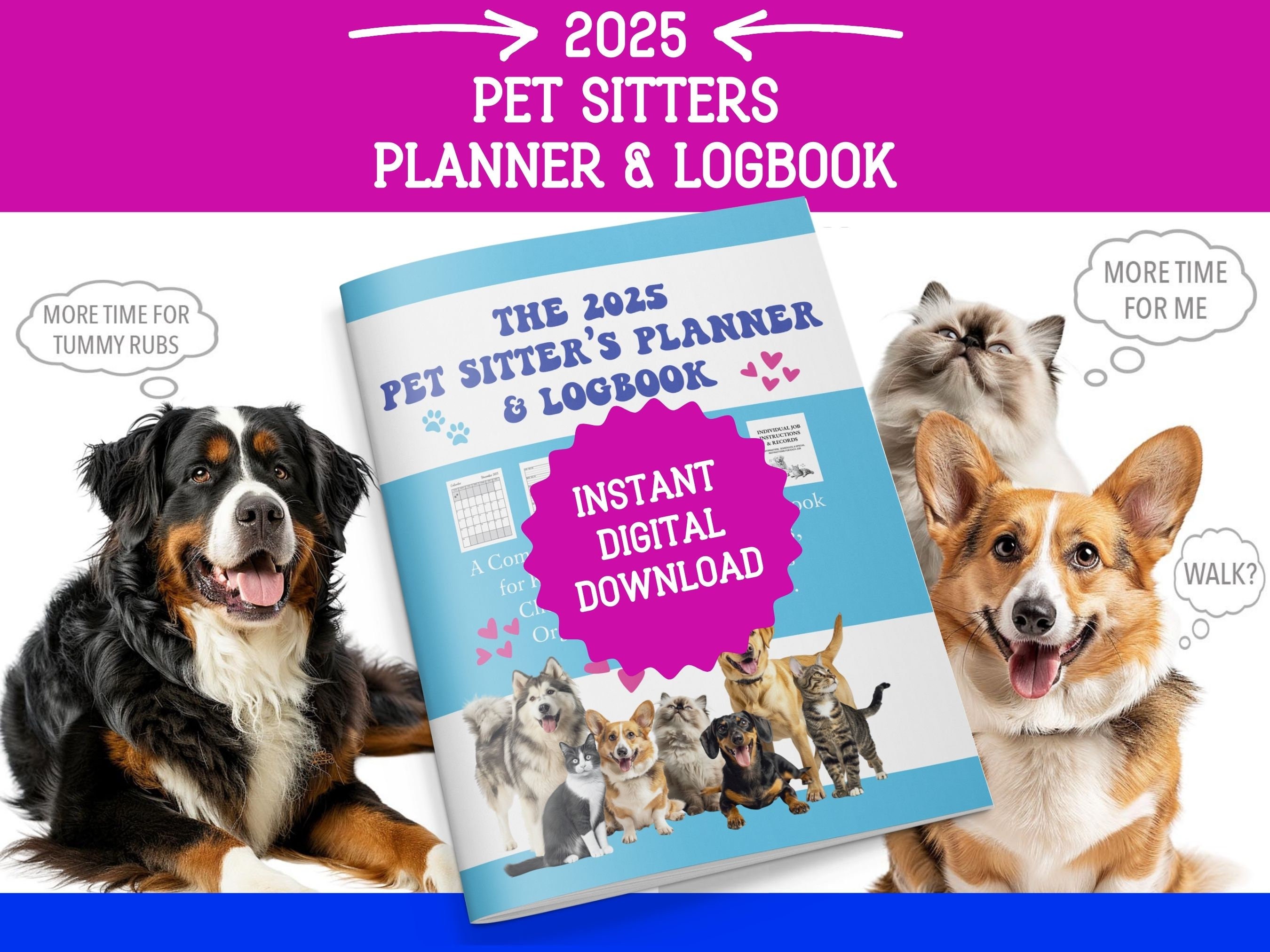 2025 Pet Sitters Planner & Logbook, printable pdf, Pet Sitter Planner and Organizer, digital download, care instructions, pet sitter gift