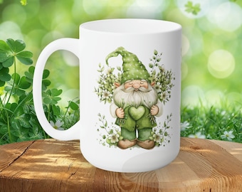 St Patricks Day Mug, Gnome mug, Green gift Mug, Irish Coffee Mug, Saint Patrick's Day Gift, Gnome Lover, 11oz Mug, 15oz Mug,Green coffee mug