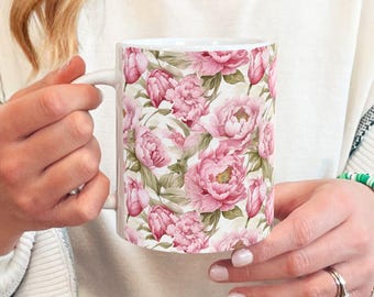 Cottagecore Floral Mug, Peonies Mug, Flowerful Gift, Flowered Gift, Peonies Mug, Peony Lovers, Gift for Flower Gardener, Coquette Coffee Mug