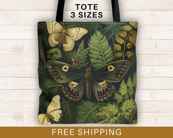 Moth tote bag, colorful boho moth tote bag, wiccan tote bags, whimisgoth, magical moth, cottagecore, butterfly tote bag, reusable market bag