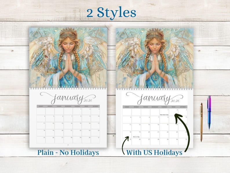 2026 Angel Wall Calendar — Spiritual Calendar — heavenlyl Art — A Year ...