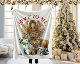 velveteen blanket, christmas angel blanket, cozy fleece, soft fleece blankete, baby blankete, angel giftful, woodland animal wolf bear throw