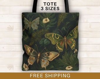 Moth tote bag, colorful boho moth tote bag, wiccan tote bags, whimisgoth, magical moth, cottagecore, butter fly totebag, reusable market bag