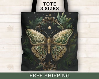 Moth tote bag, colorful boho moth tote bag, wiccan tote bags, whimisgoth, magical moth, cottagecore, butterfly tote bag, reusable market bag