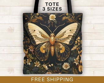 Moth tote bag, colorful boho moth tote bag, wiccan tote bags, whimisgoth, magical moth, cottagecore, butterfly tote bag, reusable market bag