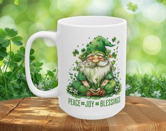 St Patricks Day Mug, Gnome mug, Yoga gift Mug, Irish Coffee Mug, Saint Patrick's Day Gift, Gnome Lover, 11oz Mug, 15oz Mug,Green coffee mug