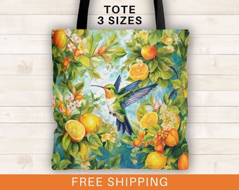 Hummingbird tote bag, gifts for gardeners, gardening bag, gift for mom, grandma gift, cruise tote, floral tote bag shoulder bag, totebag