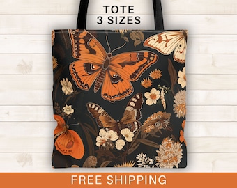 Moth tote bag, colorful boho moth tote bag, wiccan tote bags, whimisgoth, magical moth, cottagecore, butterfly tote bag, reusable market bag