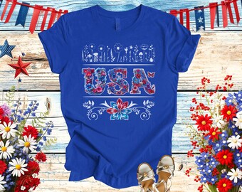 USA shirt, Fourth of July Shirt, Patriotic Shirt, Fourth of July Gift, wildflowers shirt, Fourth of July tee, patriotic tee, USA tee